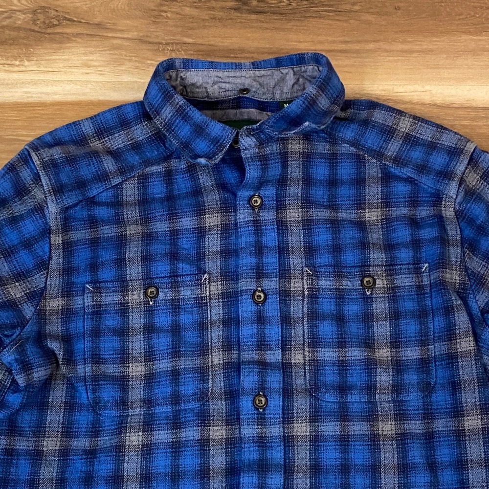 Orvis Flannel Shirt Mens‎ Medium Blue Grey Plaid Button Up Cotton